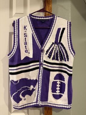 Vintage K-State Purple & White Knit Vest - Collegiate Sleeveless Cardigan